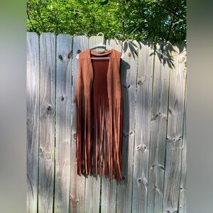 SHEIN Faux Leather Brown Fringe Vest